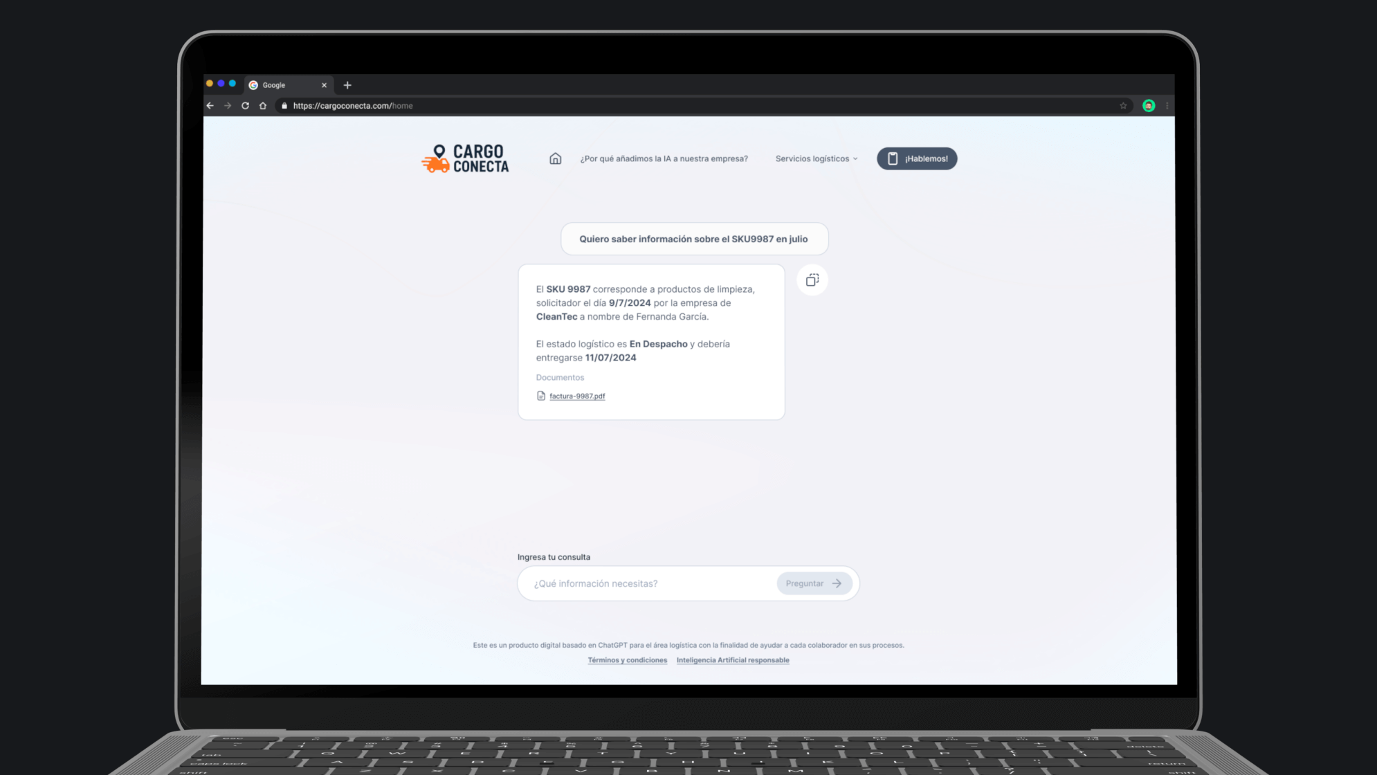Conversación dentro de la plataforma