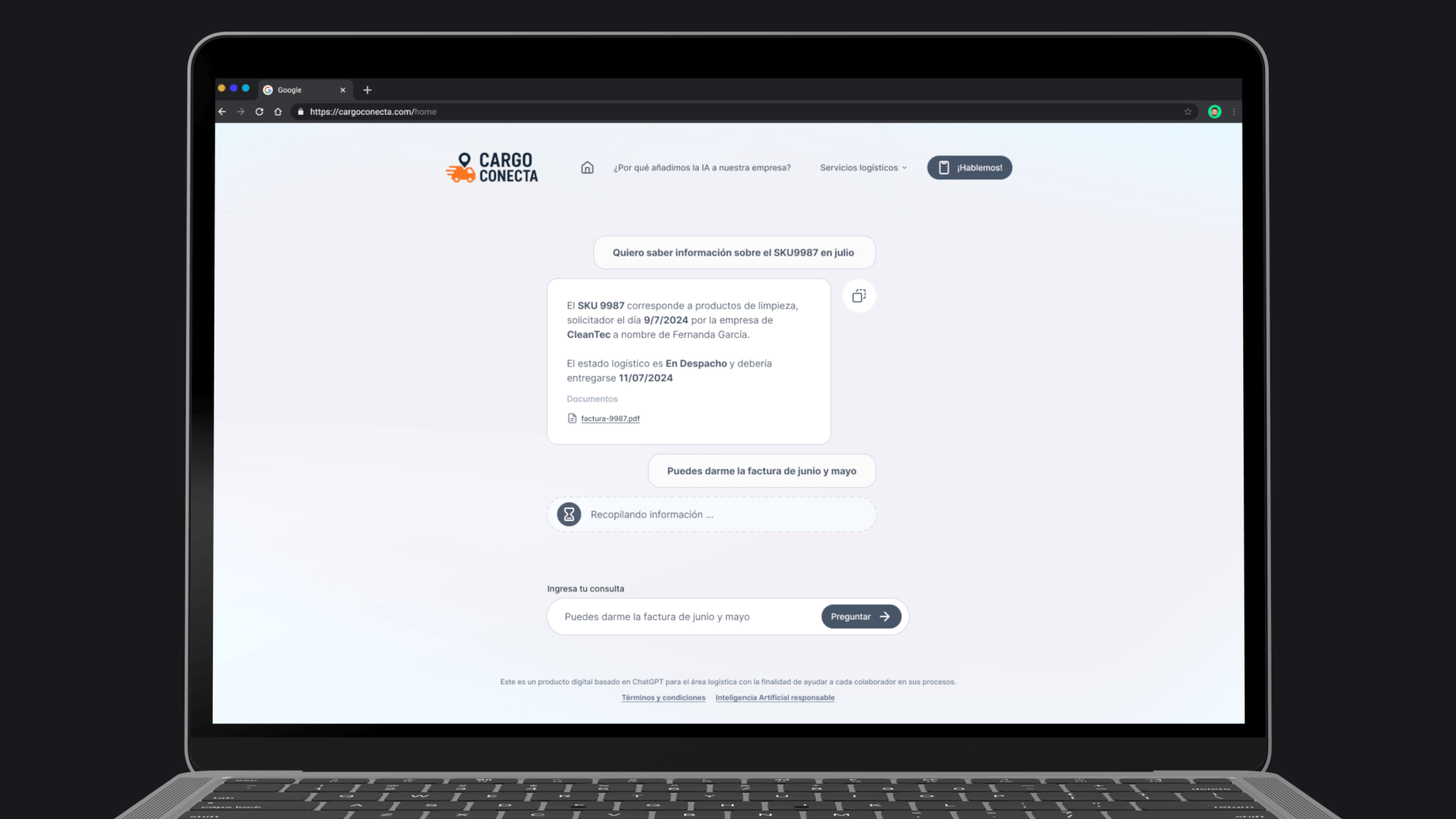 Conversación dentro de la plataforma